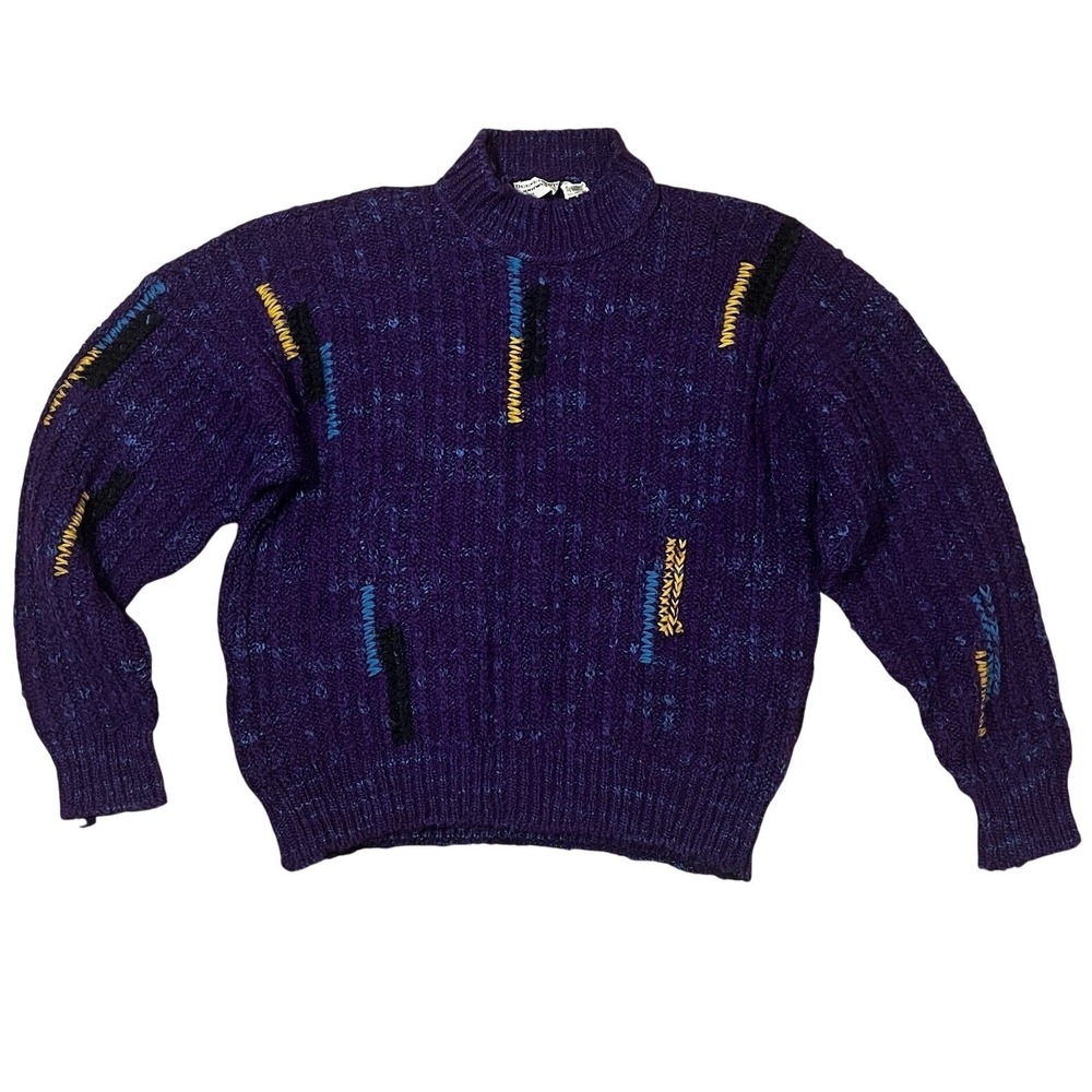 Vintage 80s Belvedere Knitwear Wool Alpaca Sweater Purple Made In Italy Chunky